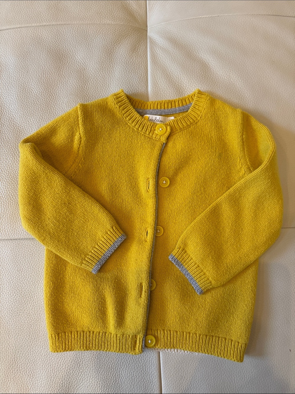 Baby Boden Bright Yellow Button-Front Knit Cardigan